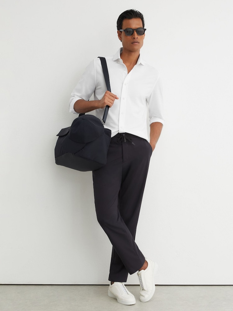 Reiss White Monaco R-Flex Cotton-Blend Stretch Jersey Shirt Slim-Fit - Image 1 of 9 Reiss White Monaco R-Flex Cotton-Blend Stretch Jersey Shirt Slim-Fit - Image 1 of 9