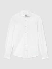 Reiss White Monaco R-Flex Cotton-Blend Stretch Jersey Shirt Slim-Fit - Image 2 of 9