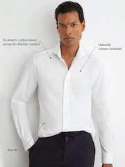 Reiss White Monaco R-Flex Cotton-Blend Stretch Jersey Shirt Slim-Fit - Image 3 of 9