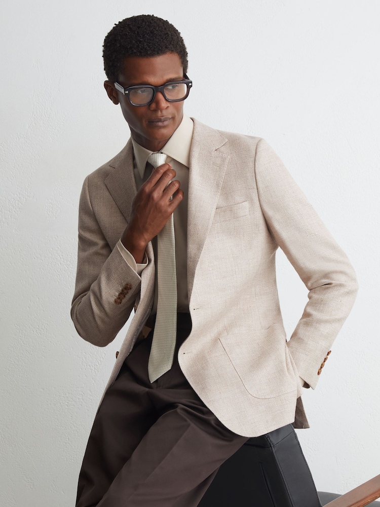 Atelier Oatmeal Linen Blend Single Breasted Tailored Fit Blazer - Slika 1 iz 10 Atelier Oatmeal Linen Blend Single Breasted Tailored Fit Blazer - Slika 1 iz 10