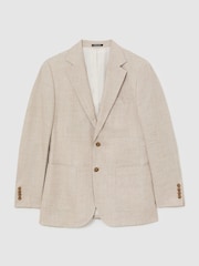 Atelier Oatmeal Linen Blend Single Breasted Tailored Fit Blazer - Slika 2 iz 10