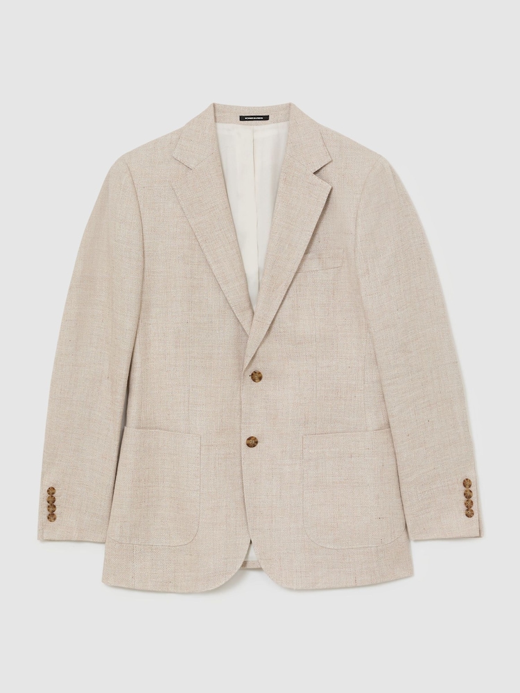 Atelier Oatmeal Linen Blend Single Breasted Tailored Fit Blazer - Slika 2 iz 10 Atelier Oatmeal Linen Blend Single Breasted Tailored Fit Blazer - Slika 2 iz 10