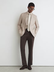 Atelier Oatmeal Linen Blend Single Breasted Tailored Fit Blazer - Slika 4 iz 10