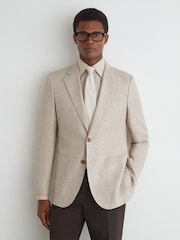 Atelier Oatmeal Linen Blend Single Breasted Tailored Fit Blazer - Slika 5 iz 10