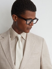 Atelier Oatmeal Linen Blend Single Breasted Tailored Fit Blazer - Slika 6 iz 10