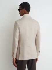 Atelier Oatmeal Linen Blend Single Breasted Tailored Fit Blazer - Slika 8 iz 10