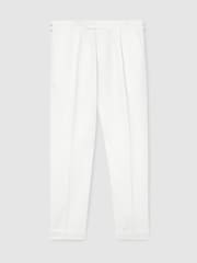 Reiss White Com Linen-Blend Side-Adjuster Tapered Trousers - Image 2 of 7