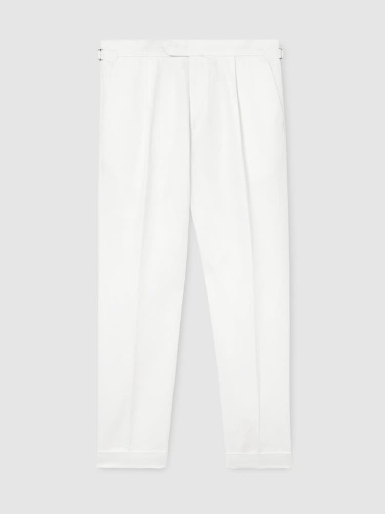 Reiss White Com Linen-Blend Side-Adjuster Tapered Trousers - Image 2 of 7 Reiss White Com Linen-Blend Side-Adjuster Tapered Trousers - Image 2 of 7