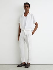 Reiss White Com Linen-Blend Side-Adjuster Tapered Trousers - Image 3 of 7