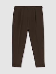 Reiss Chocolate Brown Com Linen-Blend Side-Adjuster Tapered Trousers - Image 2 of 6