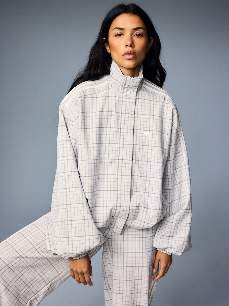 adidas Originals White Blousy Check Oversize Balloon Sleeve Track Top Jacket - Image 1 of 5
