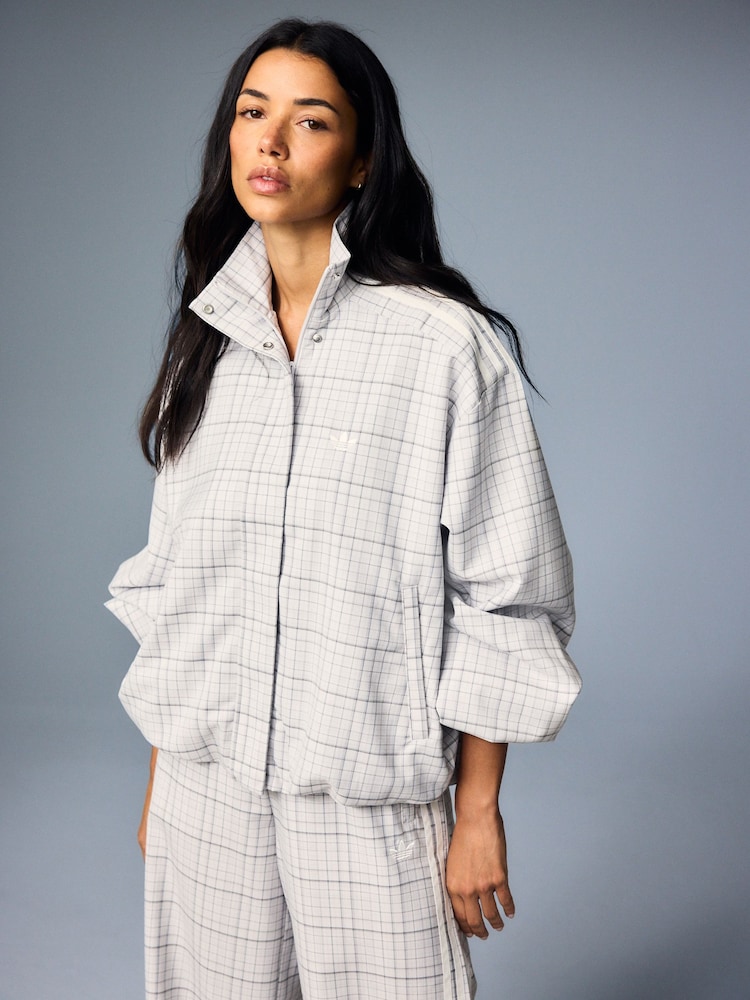 adidas Originals White Blousy Check Oversize Balloon Sleeve Track Top Jacket - Image 2 of 5