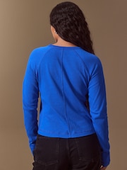 Кобальтово-синій - Raglan Long Sleeve Washed Effect Raw Seam T-Shirt - Image 4 of 8