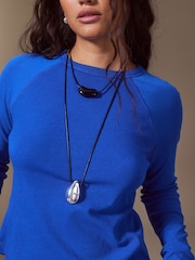 Кобальтово-синій - Raglan Long Sleeve Washed Effect Raw Seam T-Shirt - Image 5 of 8