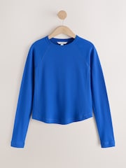 Кобальтово-синій - Raglan Long Sleeve Washed Effect Raw Seam T-Shirt - Image 6 of 8
