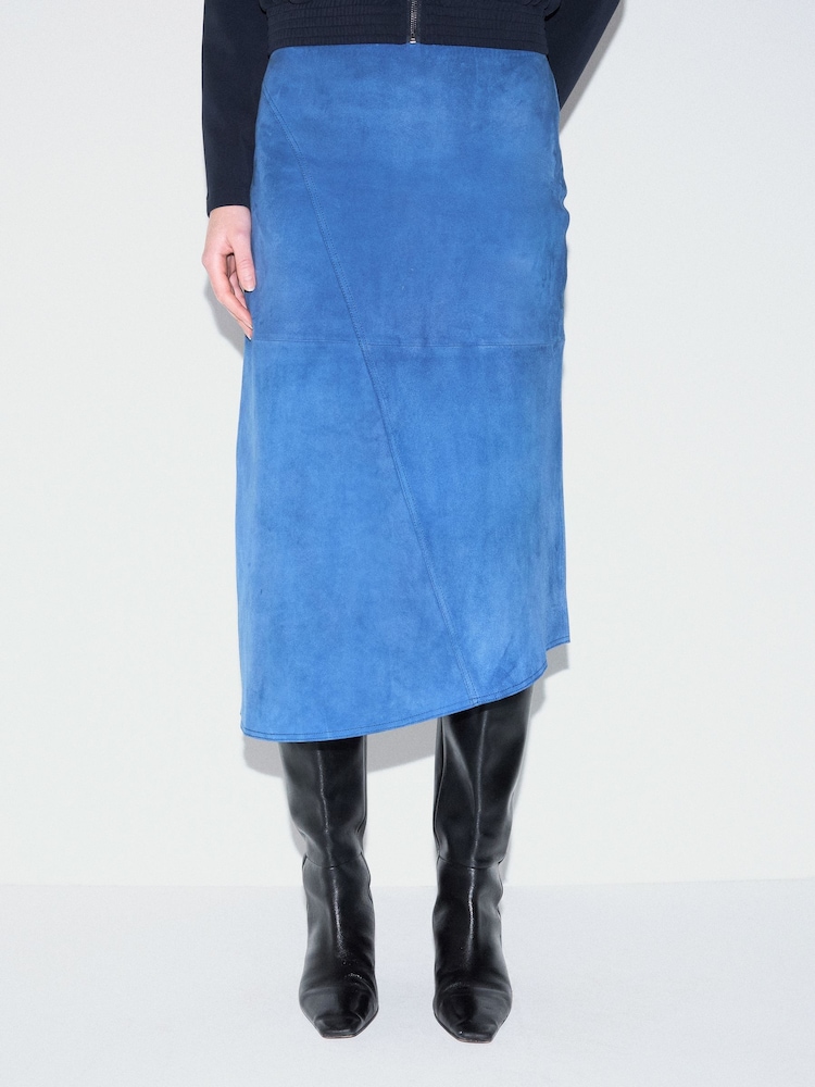 Jigsaw Blue Suede Midi Asymmetric Skirt - Image 1 of 5
