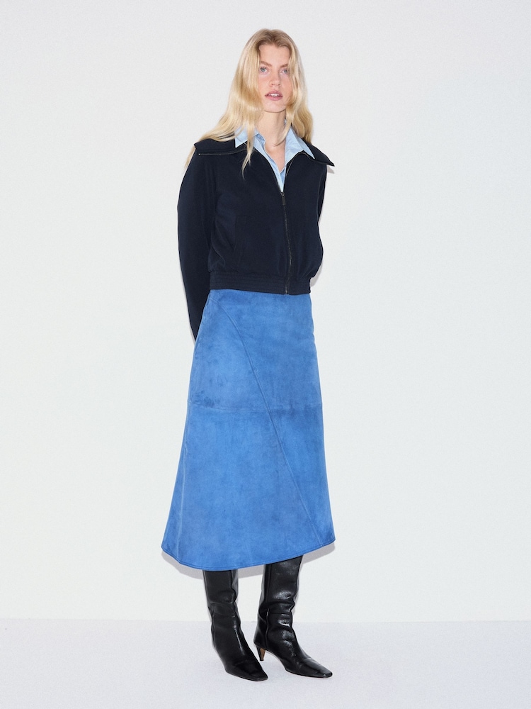 Jigsaw Blue Suede Midi Asymmetric Skirt - Image 2 of 5