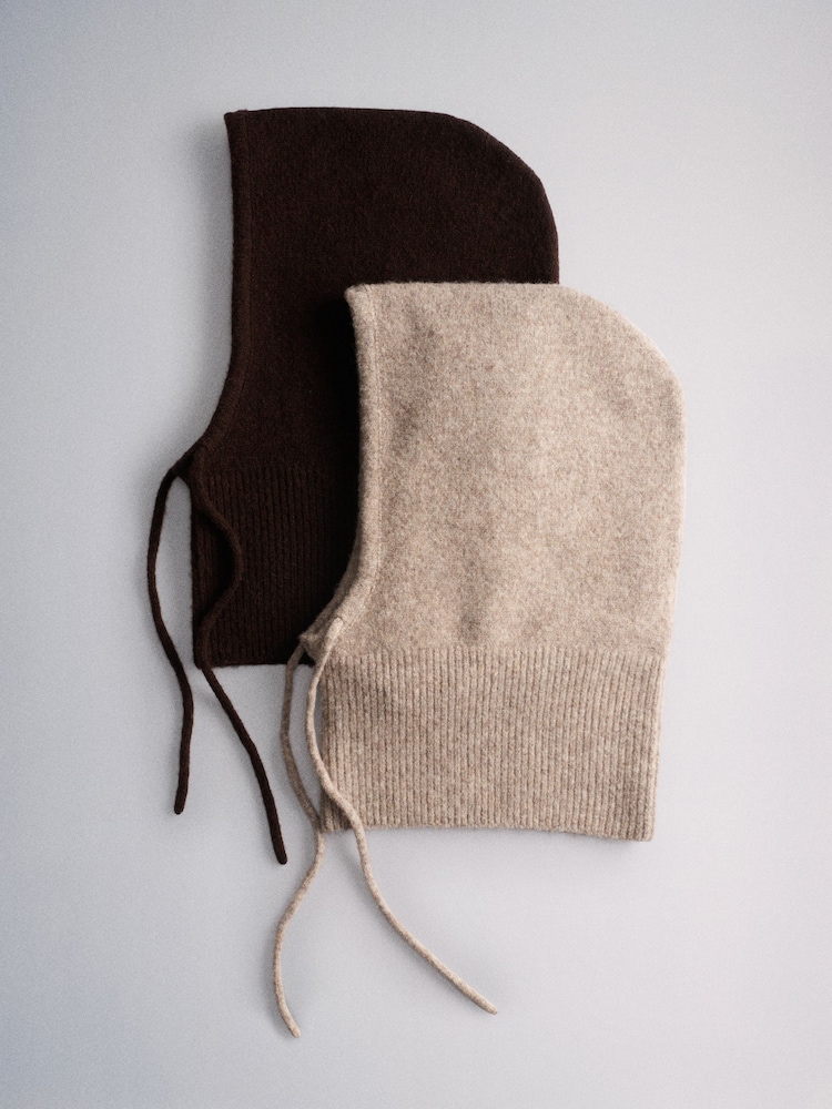 The Set 2 Pack Balaclava Hats Chocolate Brown/Mink - Image 2 of 9