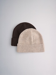 The Set 2 Pack Fisherman Beanies Oat/Chocolate Brown - Image 1 of 5