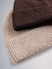 The Set 2 Pack Fisherman Beanies Oat/Chocolate Brown - Image 4 of 5