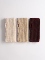 The Set 3 Pack Fingerless Gloves Chocolate Brown/Oat/Ecru - Image 1 of 7