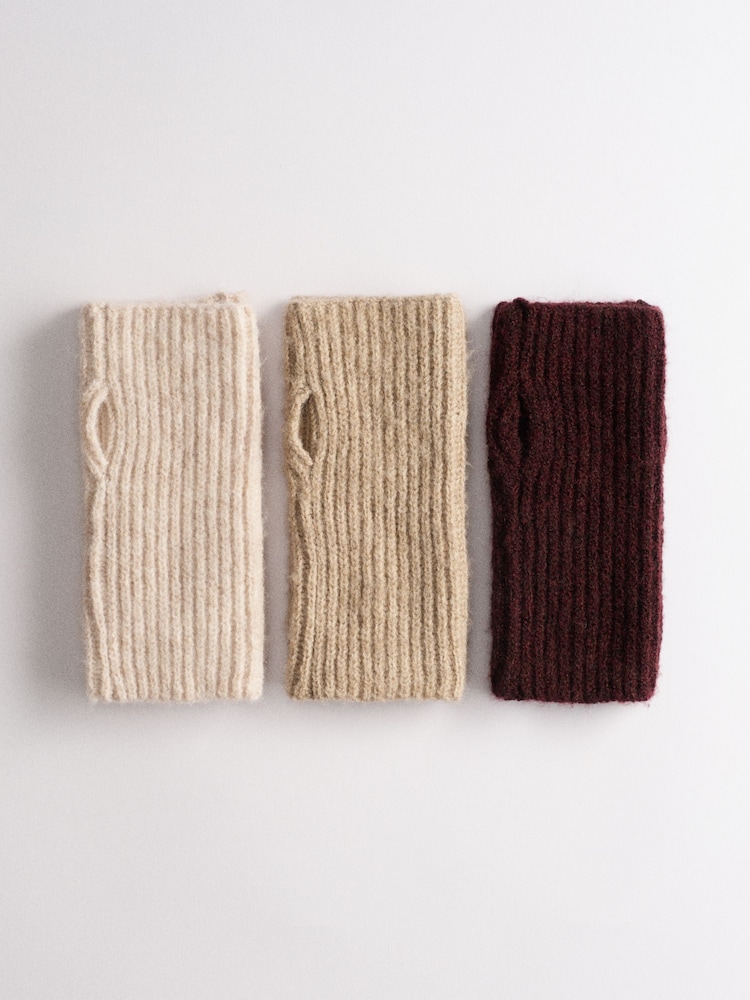 The Set 3 Pack Fingerless Gloves Chocolate Brown/Oat/Ecru - Image 1 of 7