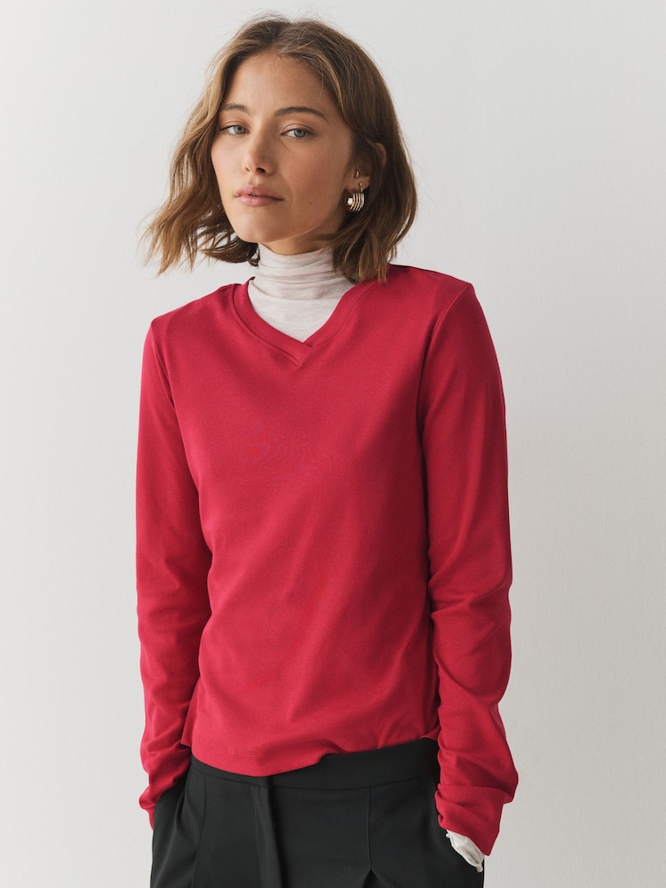 Red/White V-Neck Long Sleeve T-Shirts 3 Pack - Image 2 of 11