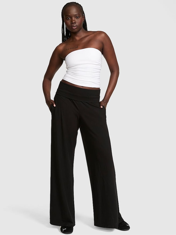 Victoria's Secret Pink Black Foldover Wide leg Trousers - Image 1 of 2