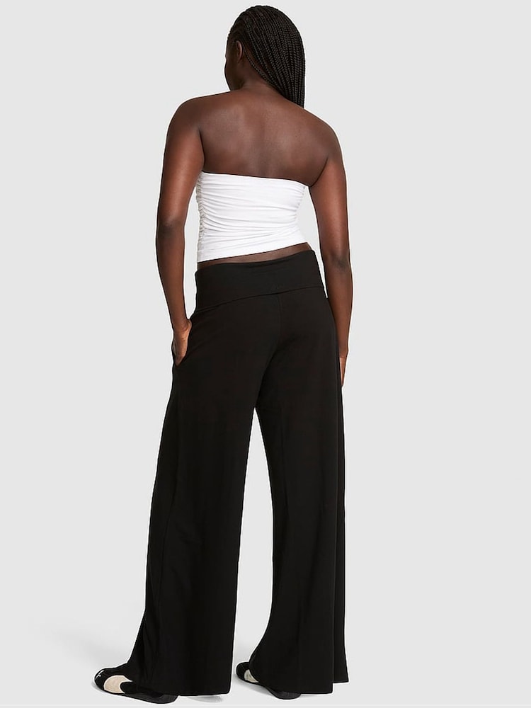 Victoria's Secret Pink Black Foldover Wide leg Trousers - Image 2 of 2