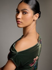 Dark Green Floral Kew Gardens Print Sleeveless Floral Asymmetric Drape Top - Image 4 of 7