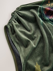 Dark Green Floral Kew Gardens Print Sleeveless Floral Asymmetric Drape Top - Image 6 of 7