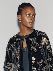 Black Long Sleeved Embellished Knot Fastening Jacket - Image 1 of 7