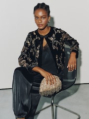 Black Long Sleeved Embellished Knot Fastening Jacket - Image 2 of 7