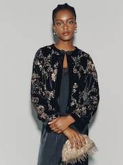 Black Long Sleeved Embellished Knot Fastening Jacket - Image 3 of 7