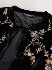 Black Long Sleeved Embellished Knot Fastening Jacket - Image 6 of 7