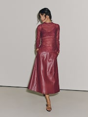 Wine Long Sleeved Embellished Mesh Top - Image 3 of 7