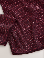 Wine Long Sleeved Embellished Mesh Top - Image 7 of 7