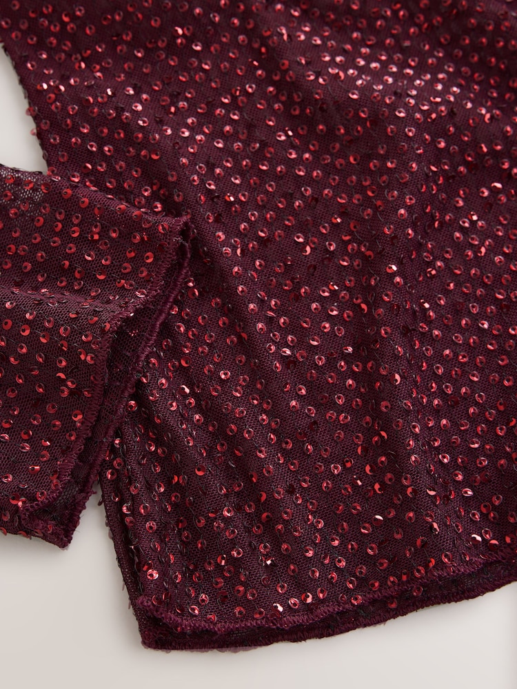 Wine Long Sleeved Embellished Mesh Top - Image 7 of 7 Wine Long Sleeved Embellished Mesh Top - Image 7 of 7