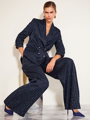 Темно-синій - Friends Like These Premium Sequin Pinstripe Blazer - Image 4 of 6
