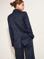 Темно-синій - Friends Like These Premium Sequin Pinstripe Blazer - Image 5 of 6