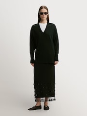 By Malene Birger Black Estilla Fringe Beaded Midi Skirt - Image 1 of 5