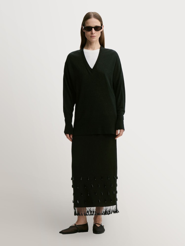 By Malene Birger Black Estilla Fringe Beaded Midi Skirt - Image 1 of 5