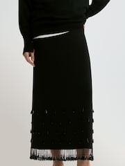 By Malene Birger Black Estilla Fringe Beaded Midi Skirt - Image 3 of 5