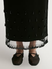 By Malene Birger Black Estilla Fringe Beaded Midi Skirt - Image 4 of 5
