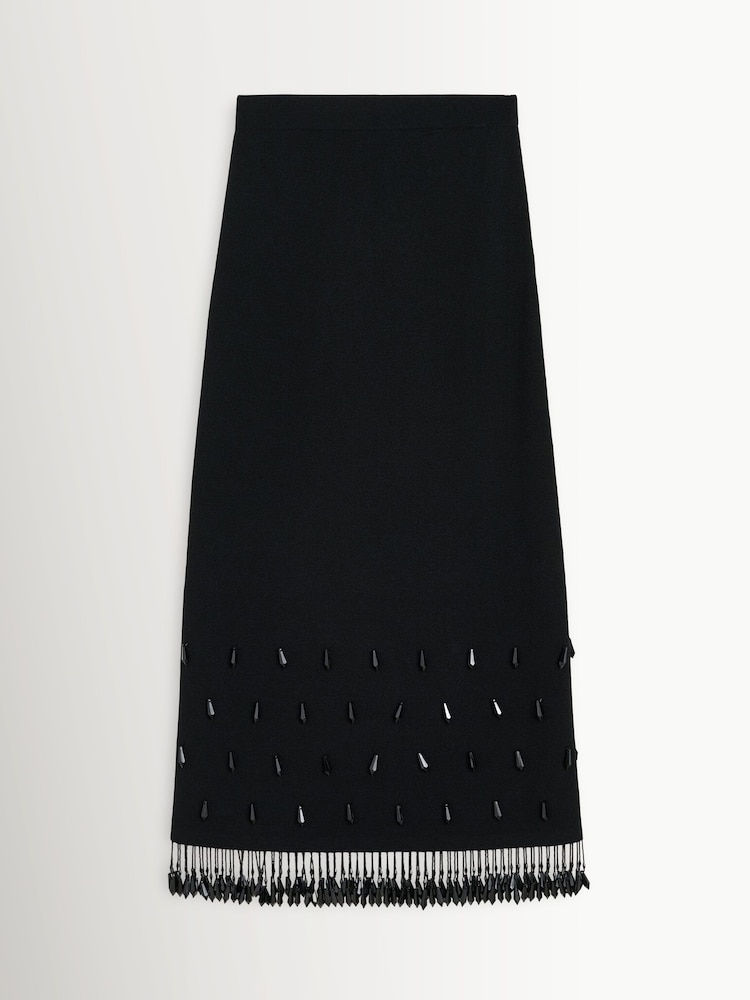 By Malene Birger Black Estilla Fringe Beaded Midi Skirt - Image 5 of 5