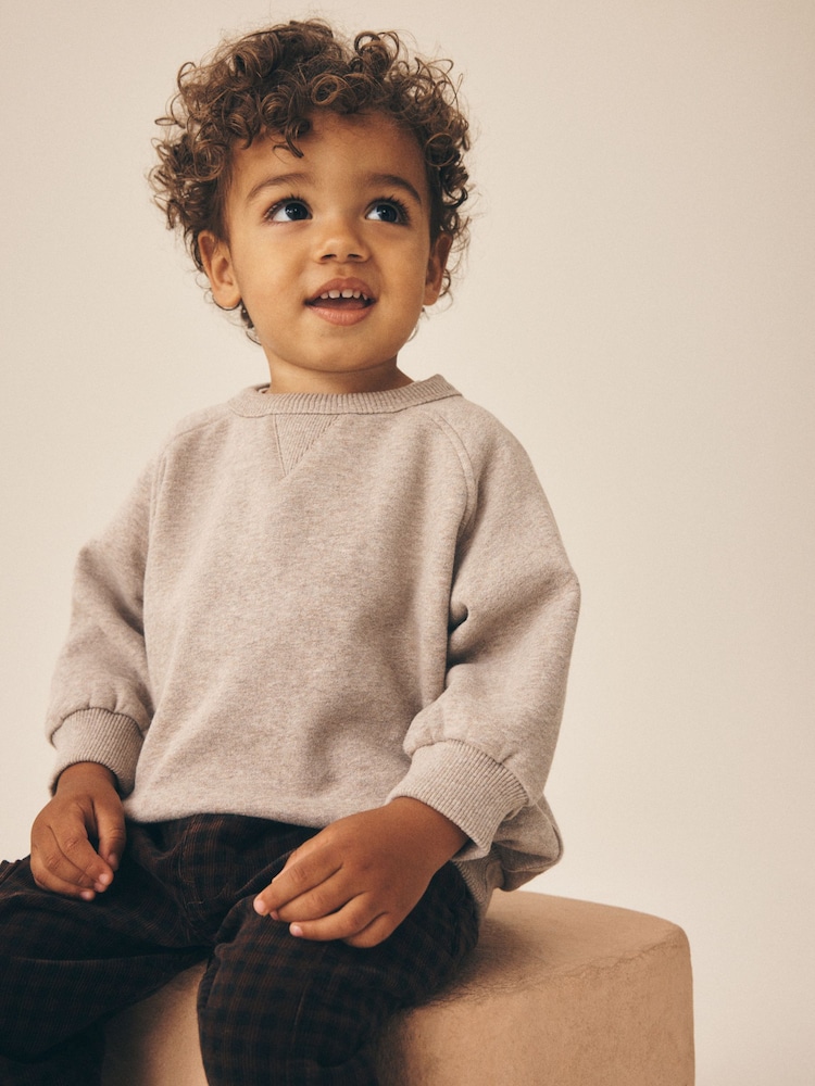 Bež - Soft Touch Plain Crew Neck Sweat Top (3mths-7yrs) - Slika 1 iz 4