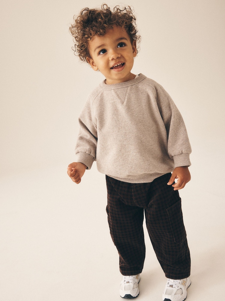 Bež - Soft Touch Plain Crew Neck Sweat Top (3mths-7yrs) - Slika 2 iz 4