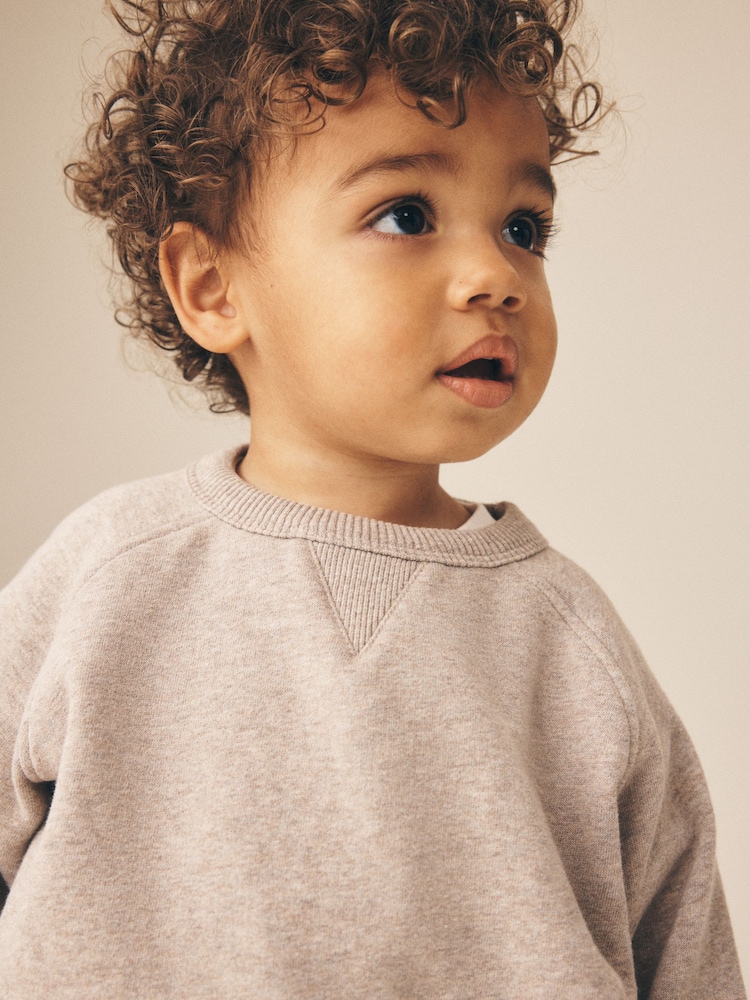 Bež - Soft Touch Plain Crew Neck Sweat Top (3mths-7yrs) - Slika 4 iz 4