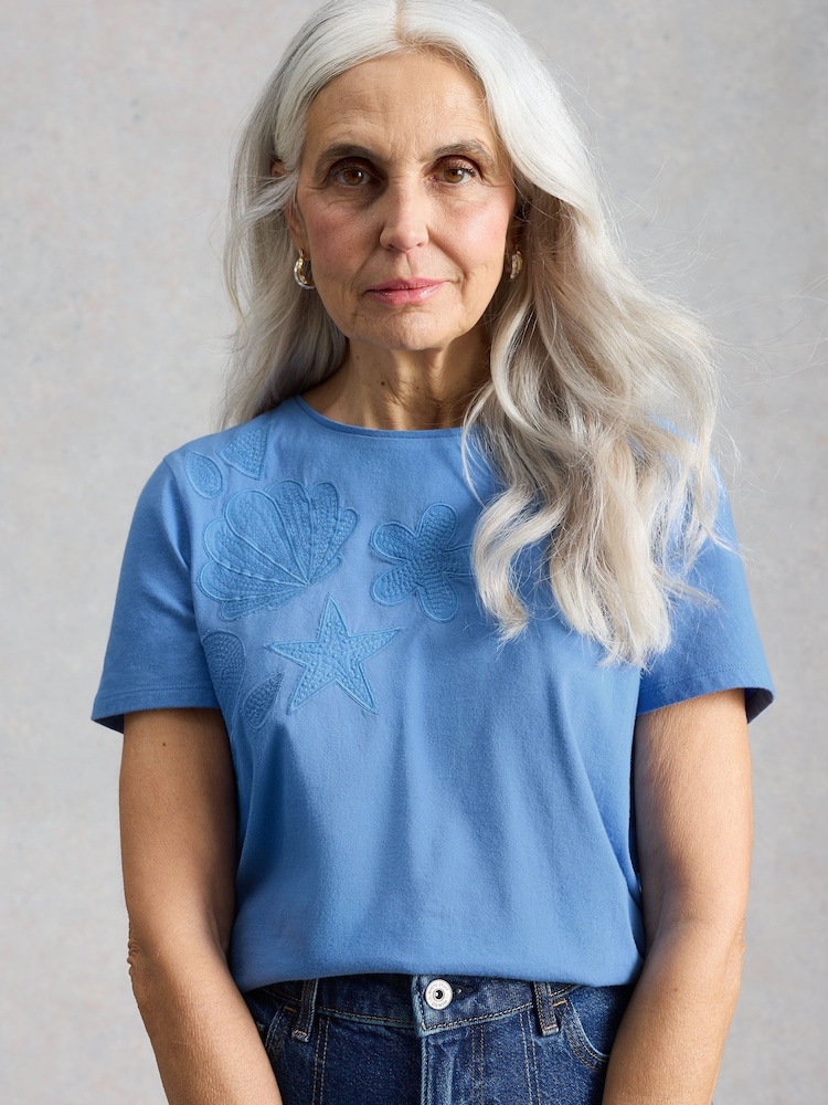 White Stuff Blue Abbie Embroidered T-Shirt - Image 1 of 6