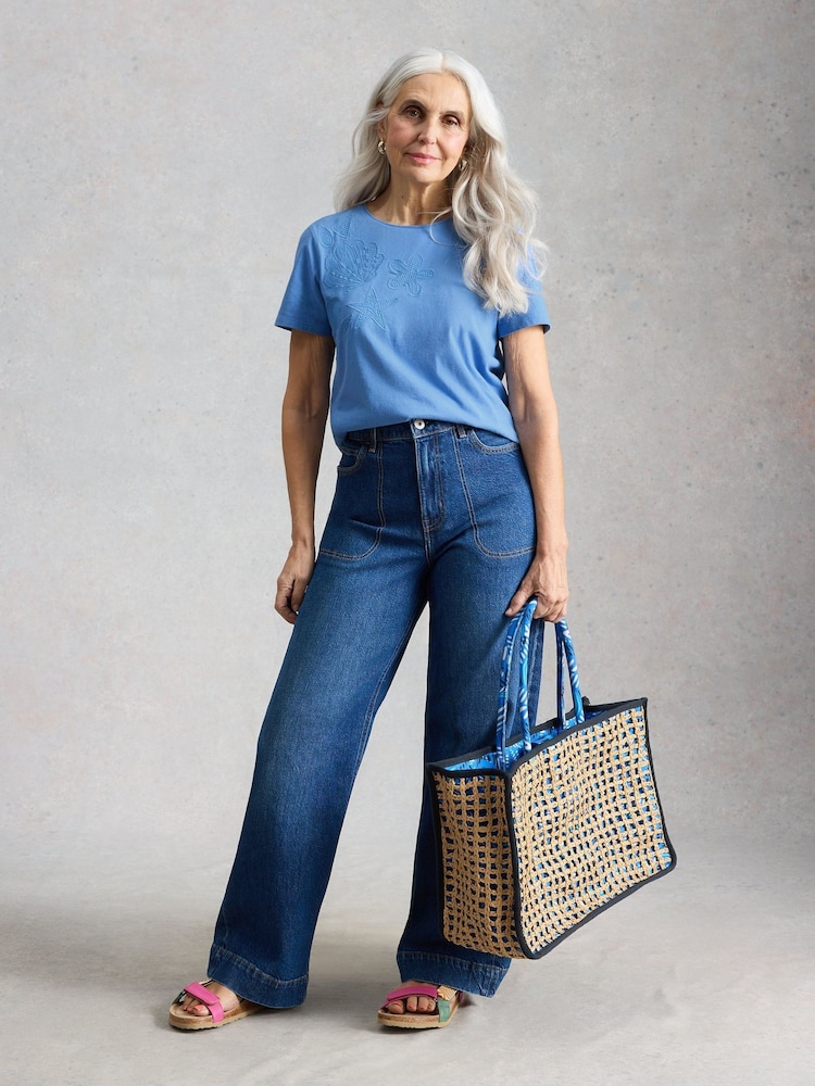 White Stuff Blue Abbie Embroidered T-Shirt - Image 2 of 6